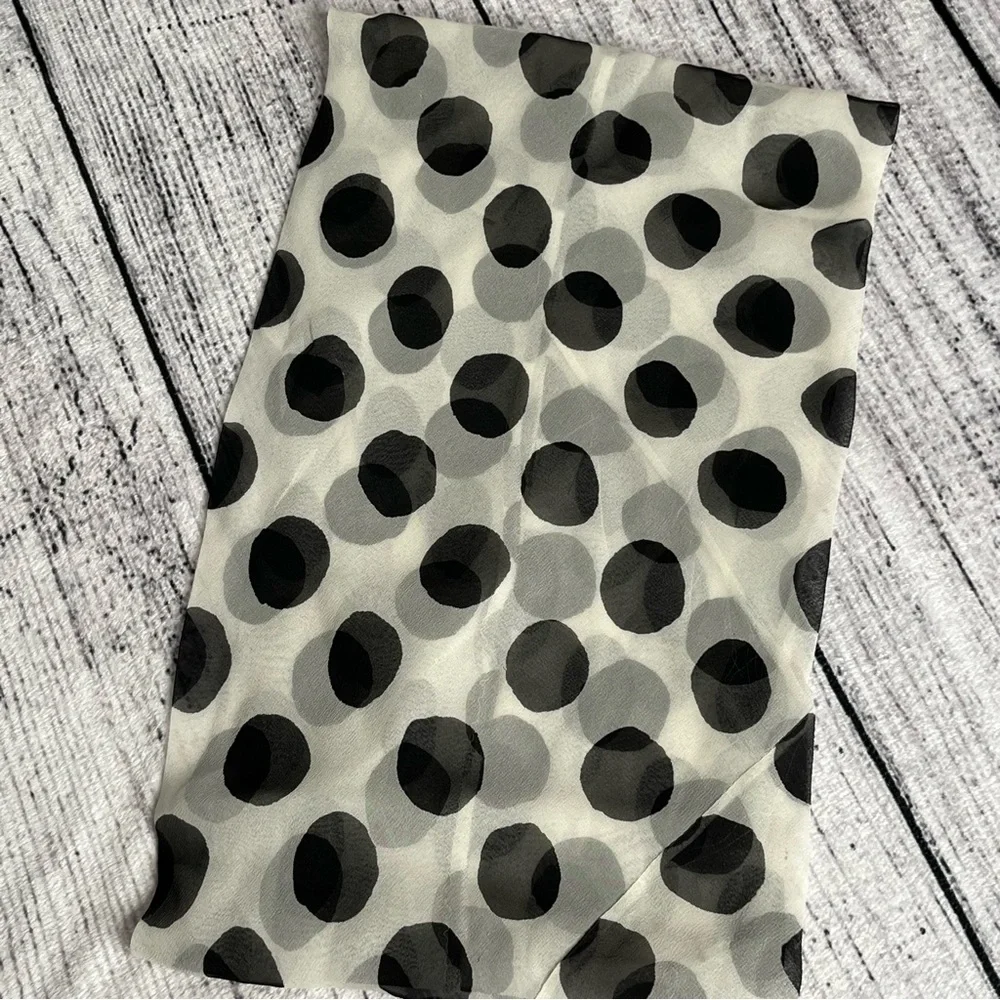 Vintage Scarf by Vera, Off White with Black Dots, Circle Scarf, Japan Silk Rayon